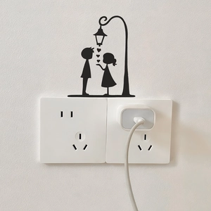 Romantic couple silhouette wall sticker with street lamp and hearts for light switches