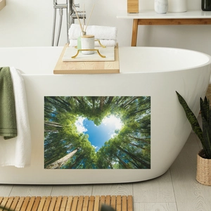 Self-adhesive forest heart landscape decal for bathroom bathtub wall decoration