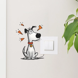 Cartoon dog wall sticker for switch decoration with cute red collar and orange accent