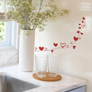 Minimalist red heart wall decals with hand-drawn lines for modern home wall decoration