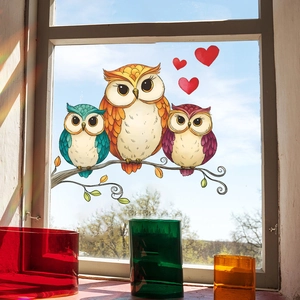 Cartoon Owl Family Wall Sticker Removable PVC Tree Branch Heart Wall Decal For Kids Nursery Bedroom Living Room Home Decoration