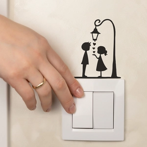Romantic couple silhouette wall sticker with street lamp design on a light switch panel