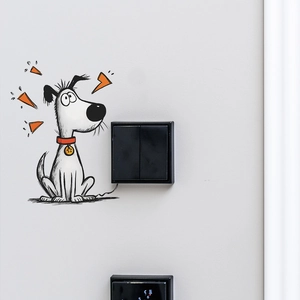 Minimalist cartoon dog wall sticker for home switch decoration in orange and black