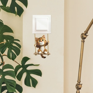 3D cartoon cat on a swing wall sticker, creative home decor for light switch panels