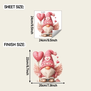 Detailed sheet and finish size dimensions for the gnome Valentine toilet wall sticker