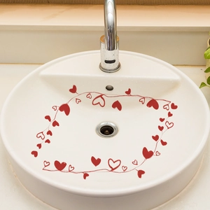 Minimalist red heart line wall stickers for bathroom sink and tile decoration