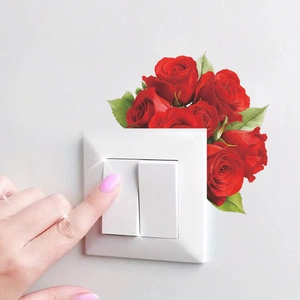 Autocollant mural de roses rouges pour décoration d'interrupteur avec motifs floraux réels