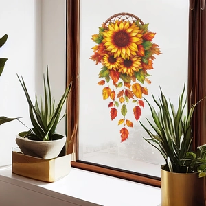 Creative sunflower dreamcatcher wall decal with autumn maple leaves for home bedroom decor