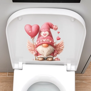 Self-adhesive Valentine's Day gnome angel toilet seat sticker for bathroom decoration