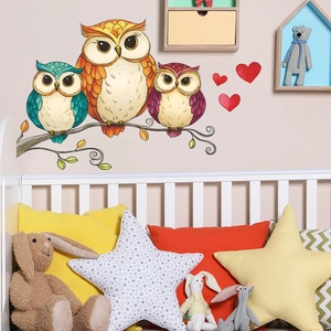 Cartoon owl family wall stickers for nursery and kids bedroom wall decoration