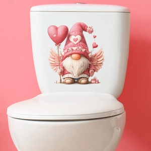 Cartoon gnome angel toilet decal with pink heart balloon for Valentine decoration