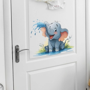 Self-adhesive wall sticker featuring a cute blue elephant for bathroom and nursery decor