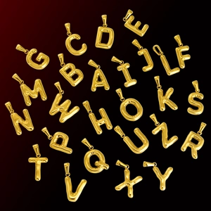 3D Bubble Alphabet Pendant Necklace Stainless Steel 18K Gold Plated Balloon Initial Letter A-Z Jewelry For Women Wedding Party Gift