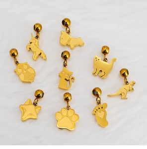 Selection of nine gold DIY animal pendants including unicorn, cat, and paw for jewelry making