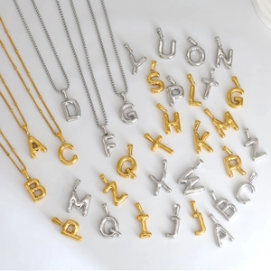 Polished 18K gold and silver puffy 3D balloon letter pendants and necklace sets