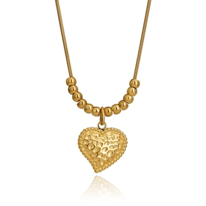 Collana vintage con cuore placcato in oro con texture martellata e catena a serpente