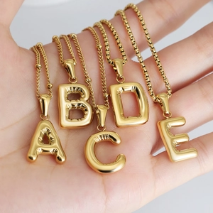 Polished 18K gold plated balloon style alphabet pendant necklace set A to E