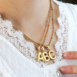 Triple layer gold necklace with balloon style A B C alphabet pendants for women
