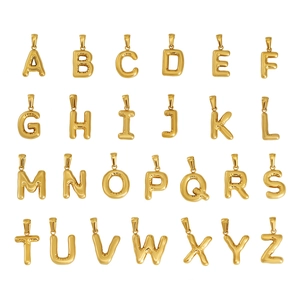 Polished 18K gold plated stainless steel 26 English bubble alphabet pendant set
