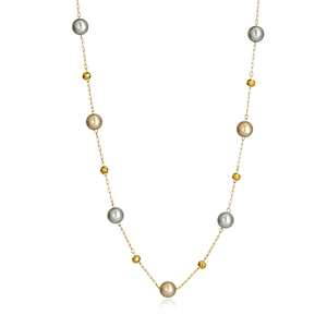 Elegantes Goldhalsketten-Set mit grauen und champagnerfarbenen Perlen und Metallperlen