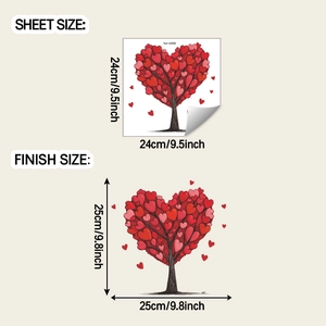 Size specifications of cartoon heart tree wall stickers showing 24x24cm sheet dimensions