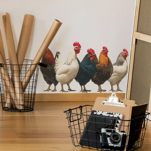 Artistic wall stickers featuring a variety of colorful roosters for kitchen decor