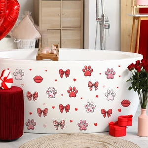 Romantic Valentine bow and heart footprint wall stickers for bathtub and bedroom decor