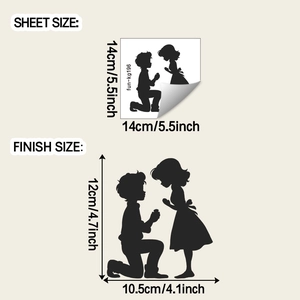 Détail sticker mural silhouette demande en mariage avec dimensions et mise en page