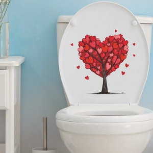 Valentine's Day Heart Tree PVC Wall Sticker Waterproof Romantic Cartoon Toilet Decal For Bathroom Bedroom Home Decor