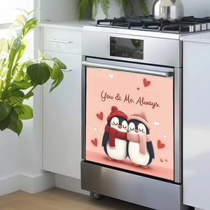 Romantic penguin couple kitchen appliance sticker featuring You and Me Always text