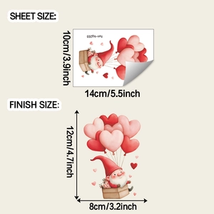 Détail montrant les dimensions du sticker mural gnome avec ballon cœur pour décor