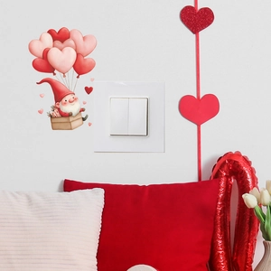Sticker mural gnome de la Saint-Valentin avec ballons cœur pour déco chambre et salon