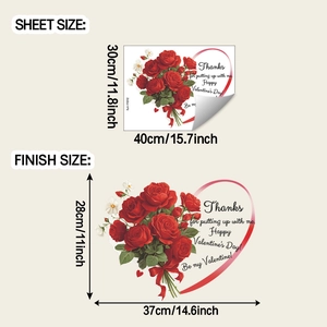Red roses wall sticker dimensions detail for bedroom decor with 30x40cm sheet size