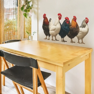 Realistic farm rooster wall decals set for kitchen and dining room interior decoration