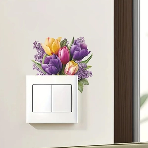 Colorful hand-painted tulip and lilac wall stickers for light switch home decor