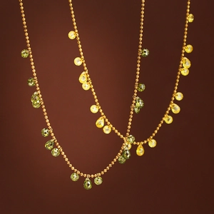 Stainless Steel Irregular Teardrop Cubic Zirconia Necklace Bracelet Olive Green Yellow Ball Chain Starry Jewelry For Women