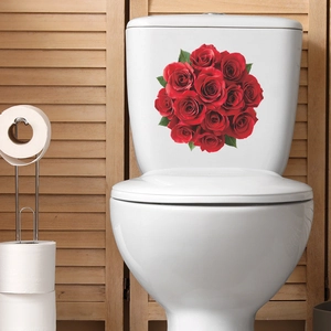 Sticker mural floral avec des roses rouges réalistes pour la décoration des toilettes