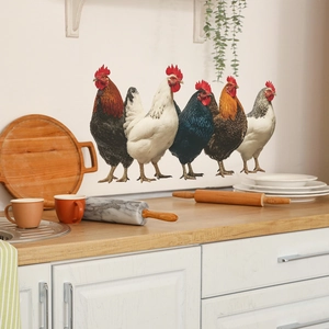 Realistic colorful rooster wall stickers set for kitchen and dining room wall decor