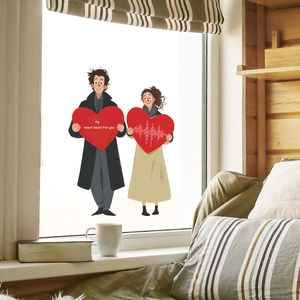Romantic cartoon couple heart wall stickers for living room window decoration