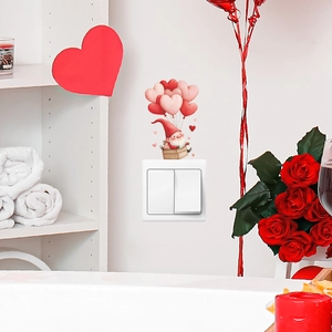 Sticker mural de gnome de Saint-Valentin avec ballons en cœur pour déco de chambre