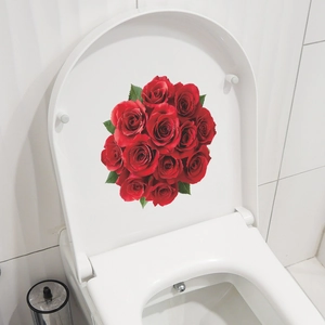 Sticker 3D réaliste de roses rouges pour la décoration du couvercle de toilette
