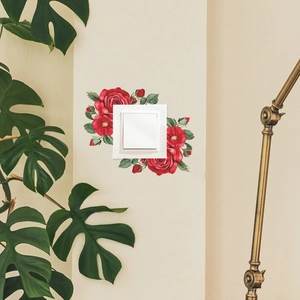 Romantic red rose wall sticker for light switch decor with green leaves in home setting