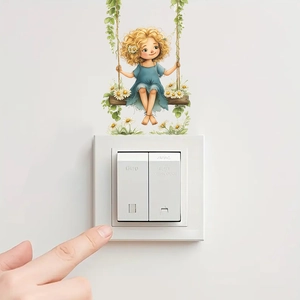 Cartoon girl on a daisy swing wall sticker for home light switch decoration