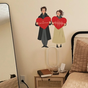 Creative couple wall sticker with red hearts and My heart beats for you romantic quote