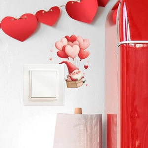 Saint Valentin Gnome de Dessin Animé Avec Ballons en Coeur Sticker Mural PVC pour Chambre Salon Décoration de Maison Amovible