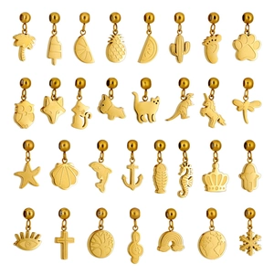 32pcs set of golden metal pendants with diverse animals, plants, and nature icons