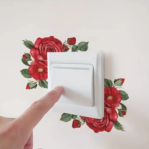 Romantic red rose floral wall stickers for light switch decoration in a minimalist home