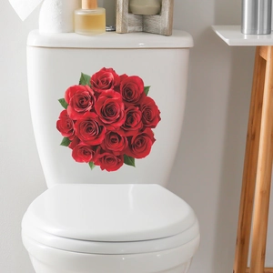 Stickers muraux 3D roses rouges pour décoration moderne de toilette de salle de bain