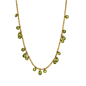 Irregular olive green teardrop and star beaded necklace set with gold faceted charms