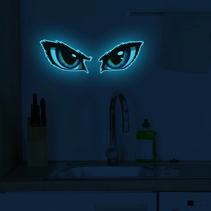 Luminous fierce eyes wall sticker with neon glowing effect for dark room decor